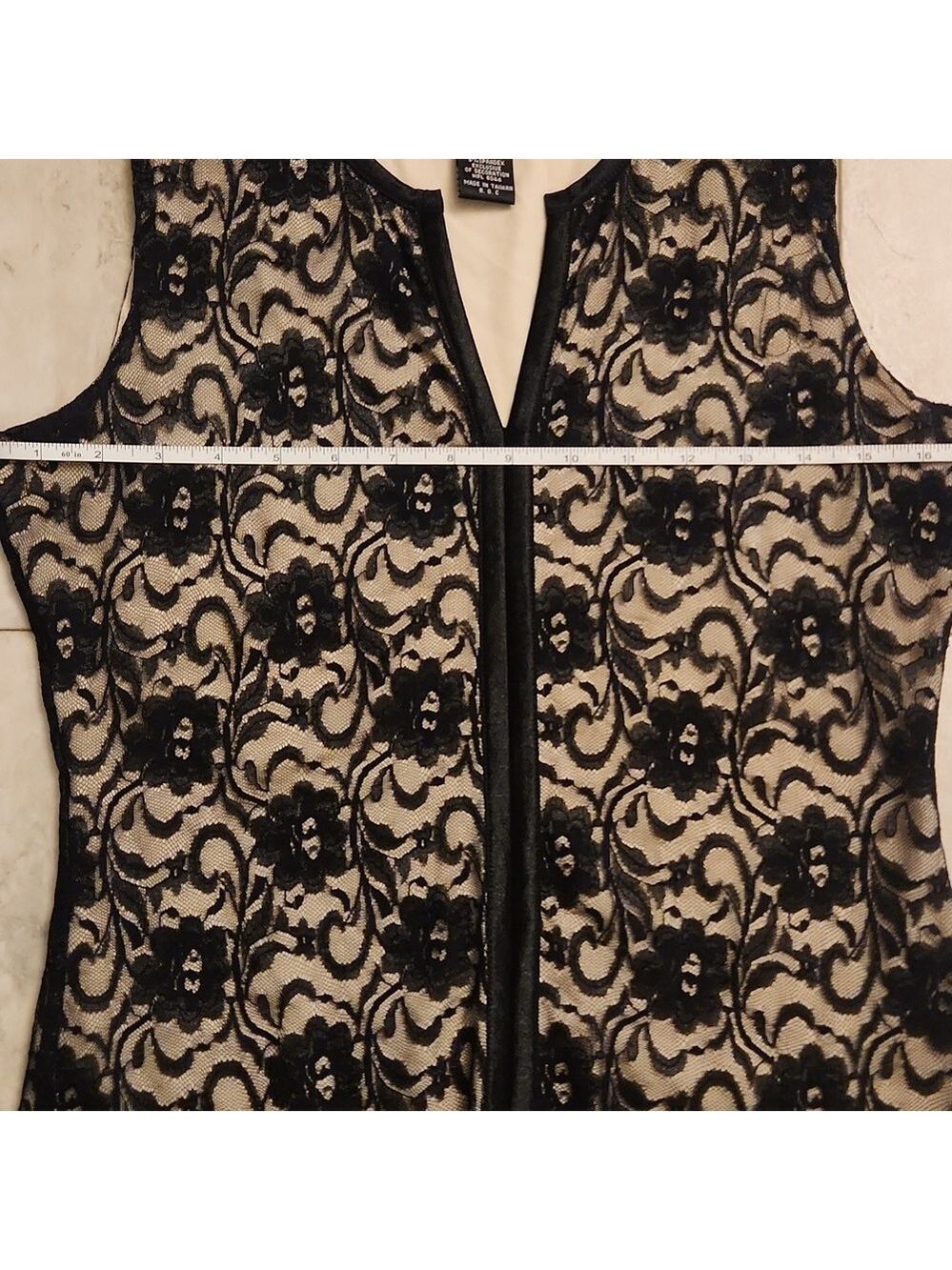 INC black lace overlay tank top shell Sz: M Sleeveless Holiday Split V Neck - Picture 7 of 11
